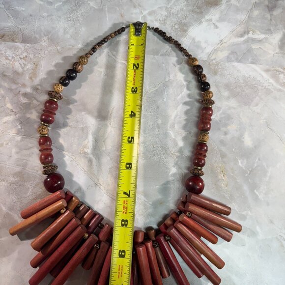 Vintage Handcrafted Tribal-Inspired exotic Wooden Beaded Necklace Hook Clasp - Picture 7 of 7
